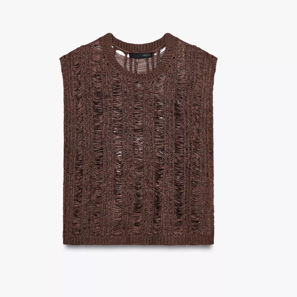 Zara ribbon Knit top, brown - Picture 8 of 15